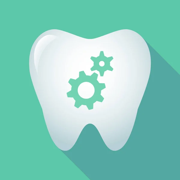 Ícone de dente de sombra longa com duas engrenagens —  Vetores de Stock