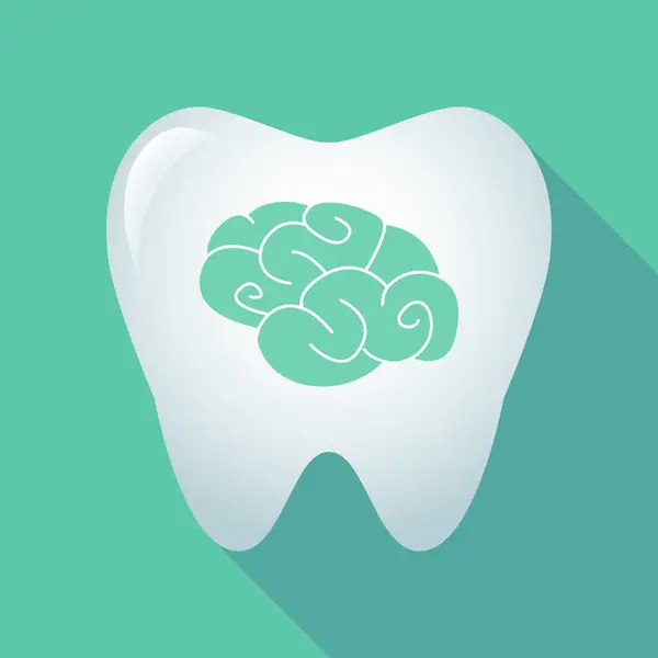 Długi cień ikona zęba z mózgu — Wektor stockowy