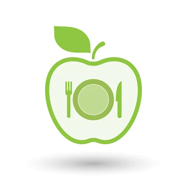 Isolerte, friske eplefrukter med tallerken, kniv og gaffelikon – stockvektor