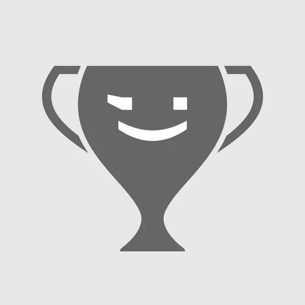 Icono de copa de premio aislado con un emoticono de cara de texto guiño — Vector de stock