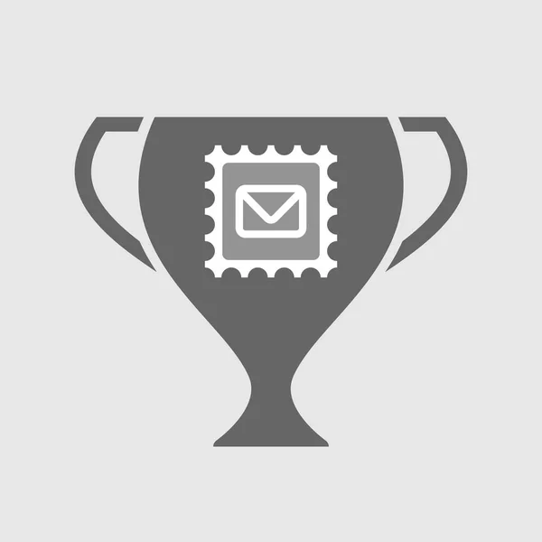 Icono de copa de premio aislado con un signo de sello de correo — Vector de stock