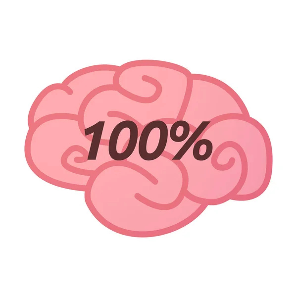 Icono aislado del cerebro con el texto 100% — Archivo Imágenes Vectoriales