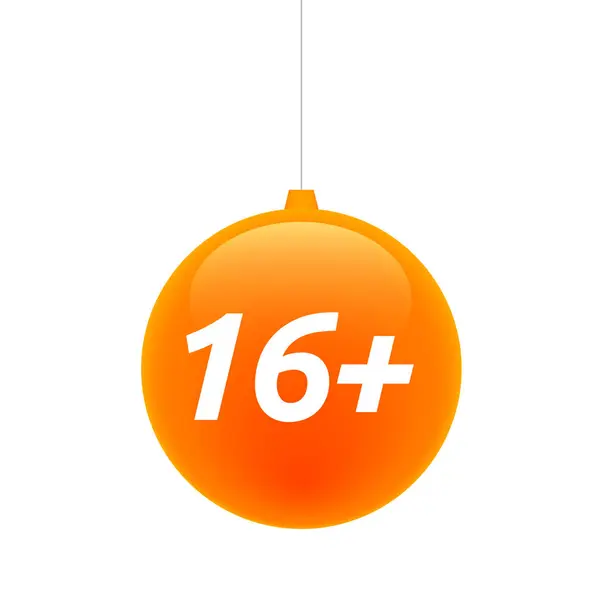 Bola de Navidad aislada con el texto 16 + — Vector de stock