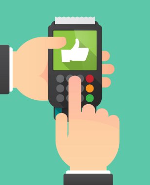 Bir dataphone el bir başparmak ile elleriyle