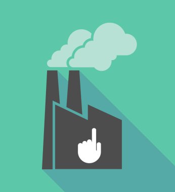 Fabrika simgesini işaret eden bir ele ile