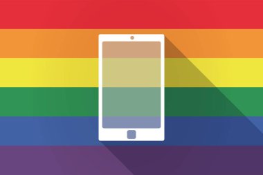 Uzun gölge lgbt bayrak bir akıllı telefon ile