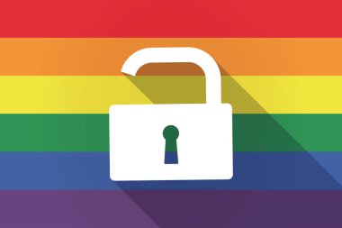 Uzun gölge lgbt bayrağı ile bir açık kilit yastık