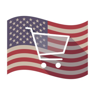 Uzun bir alışveriş sepeti ile gölge ABD bayrağı