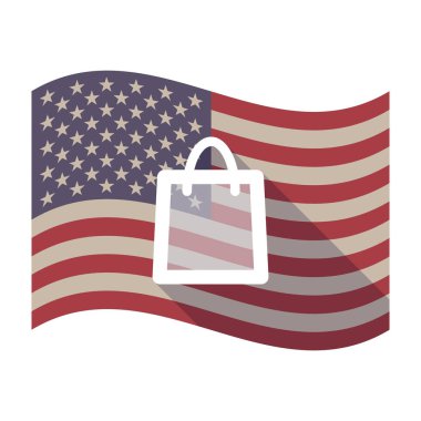 Uzun gölge ABD bayrağı ile bir alışveriş çantası
