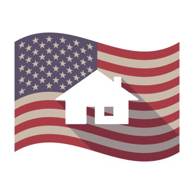 Uzun gölge ABD bayrağı bir ev ile