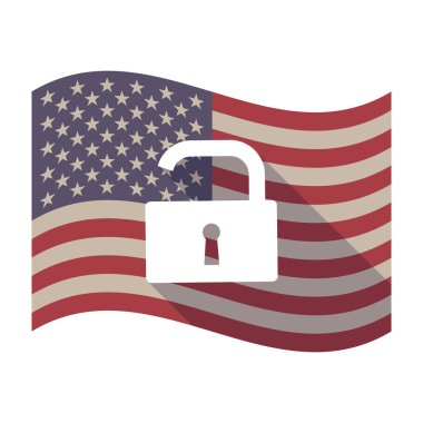 Uzun gölge ABD bayrağı ile bir açık kilit yastık