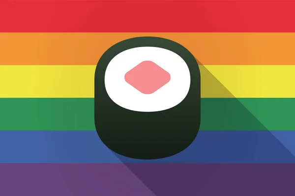 Longue ombre drapeau lgbt avec un morceau de maki sushi — Image vectorielle