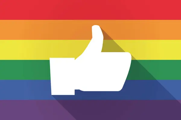 Hosszú árnyék LMBT zászló egy hüvelykujj fel kézzel — Stock Vector