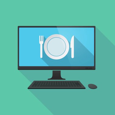 Bir tabak, bıçak ve çatal simgesi bilgisayarla uzun gölge