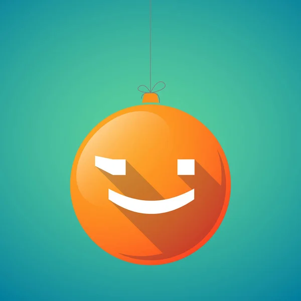 Long shadow christmas ball with  a wink text face emoticon — Stock Vector