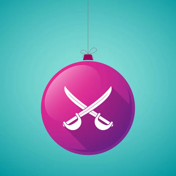 Balle de Noël longue ombre avec deux épées croisées — Image vectorielle