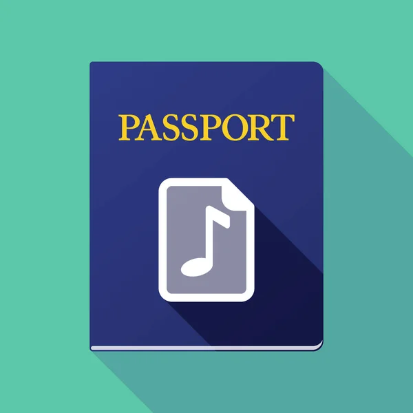 Pasaporte de sombra larga con un icono de partitura musical — Vector de stock