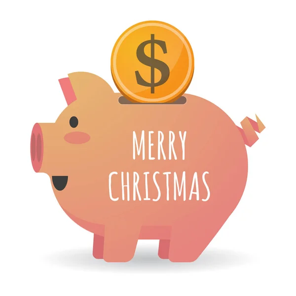 Piggy bank isolado com o texto MERRY CHRISTMAS — Vetor de Stock