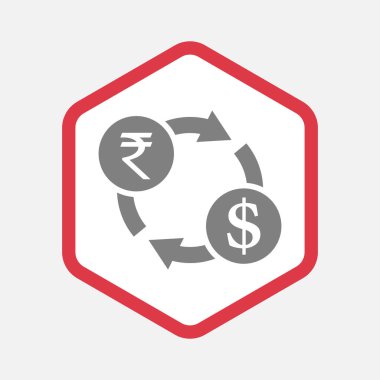 Rupisi ve Doları döviz işaretiyle izole altıgen