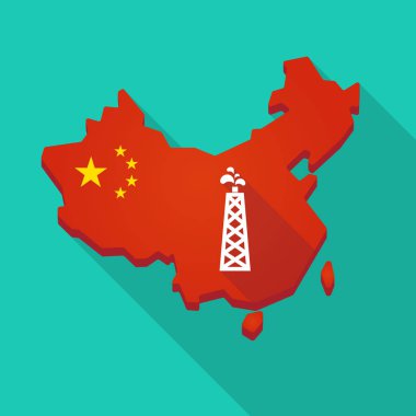 Uzun gölge Çin harita ile bir petrol kulesi