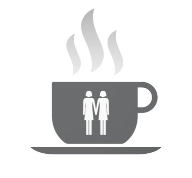 Bir lezbiyen çift piktogram ile izole kahve fincanı