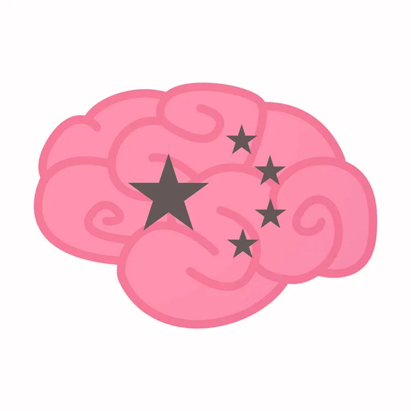 Beş yıldız Çin bayrağı sembolü ile izole beyin — Stok Vektör