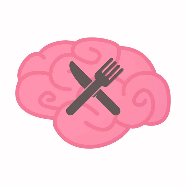 Απομονωμένος εγκέφαλος με ένα μαχαίρι και πιρούνι — Διανυσματικό Αρχείο