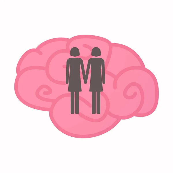 Isolated brain with a lesbian couple pictogram — Stock Vector