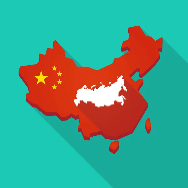 Lange schaduw China kaart met een kaart van Rusland — Stockvector