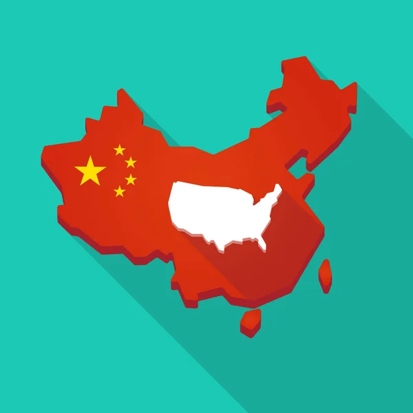 Lange schaduw China kaart met een kaart van de Verenigde Staten — Stockvector