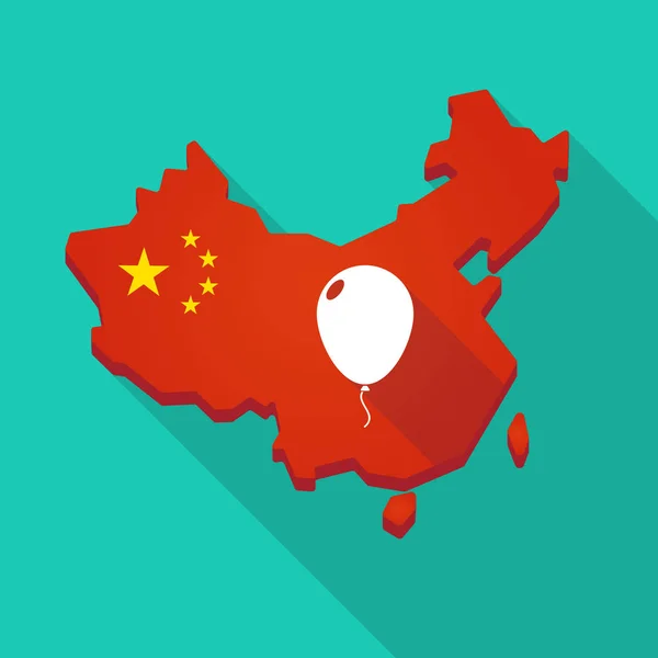 Lunga ombra Cina mappa con un palloncino — Vettoriale Stock