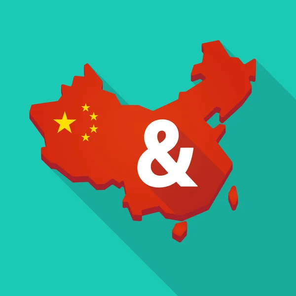 Mapa de China de sombra larga con un ampersand — Vector de stock