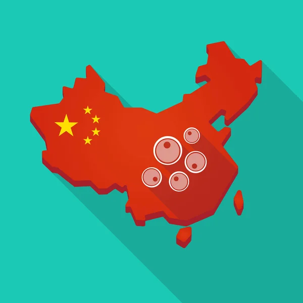 Lange schaduw China kaart met eicellen — Stockvector