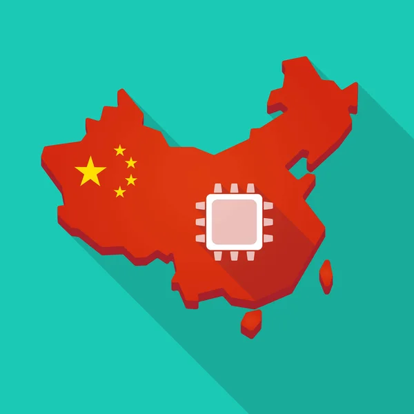 Lange schaduw China kaart met een cpu — Stockvector