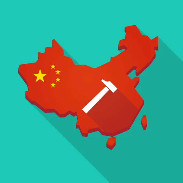 Lange schaduw China kaart met een hamer — Stockvector