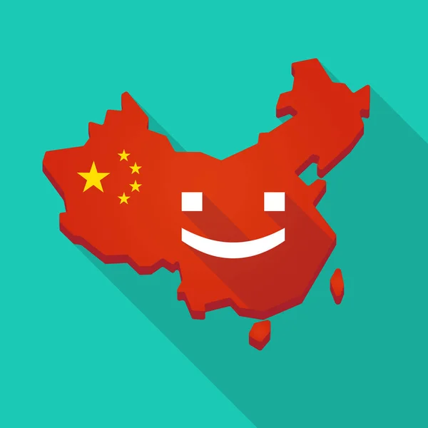 Mapa de China de sombra larga con una cara de texto de sonrisa — Vector de stock