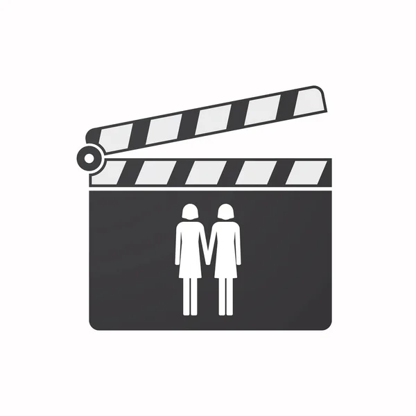 Isolated clapper board with a lesbian couple pictogram — Stock Vector