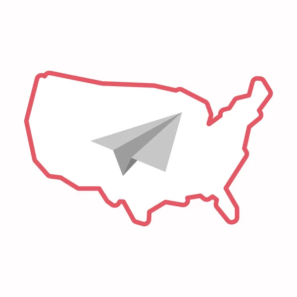 Izolovaná mapa Usa s papírové letadlo — Stockový vektor