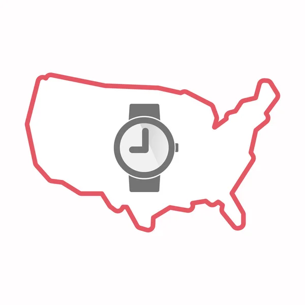 Carte isolée des États-Unis d'Amérique avec une montre-bracelet — Image vectorielle