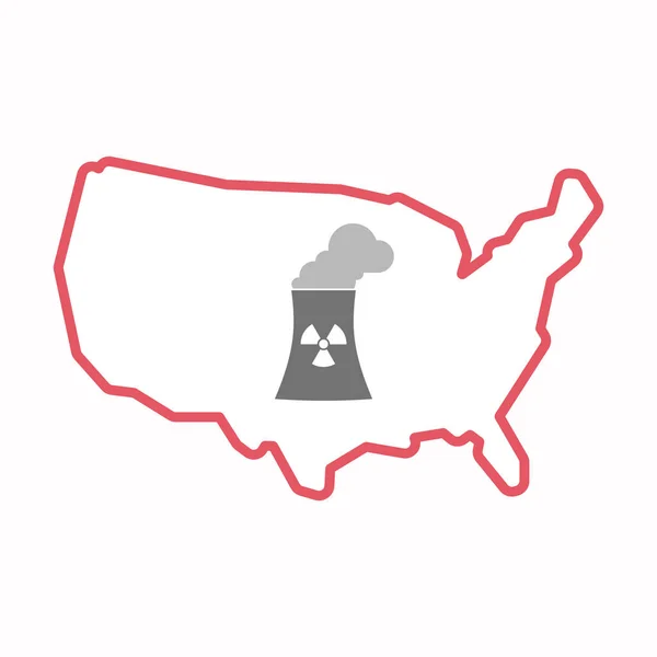 Isolated map of USA with a nuclear power station — Stock Vector