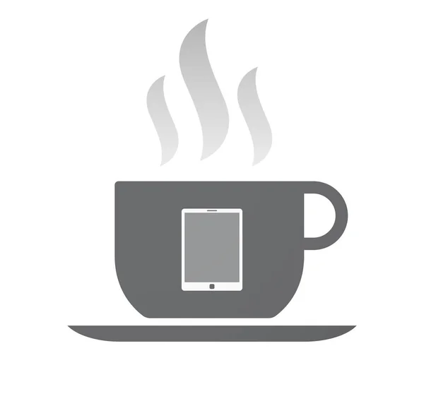 Vereinzelte Kaffeetasse mit Tablet-Computer — Stockvektor