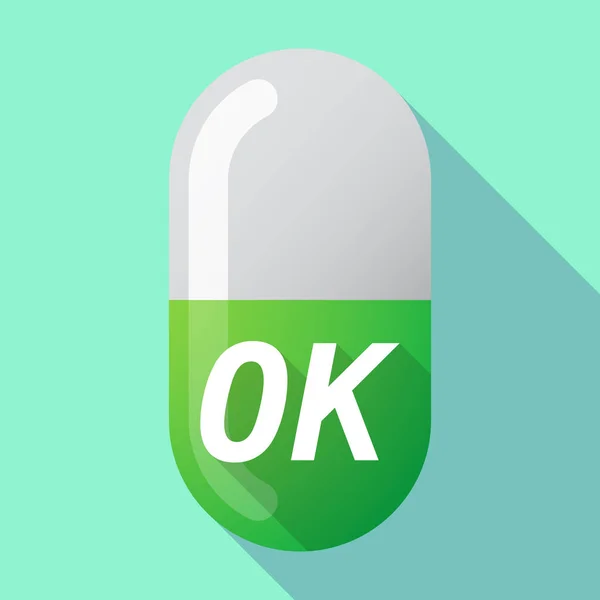 Sombra larga píldora médica con el texto OK — Vector de stock
