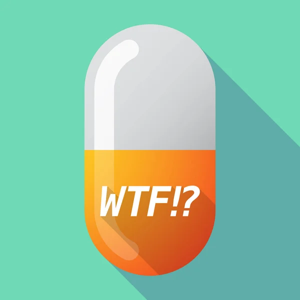 Sombra larga píldora médica con el texto WTF !? — Vector de stock
