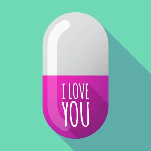 Long shadow medical pill with    the text I LOVE YOU — Stock Vector