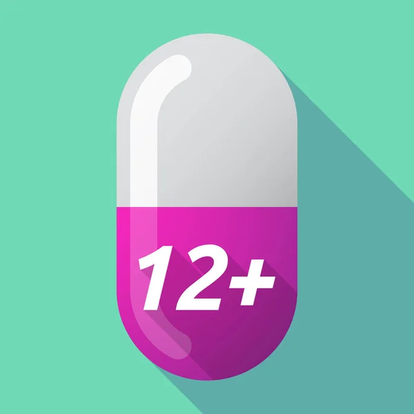 Sombra larga píldora médica con el texto 12 + — Vector de stock