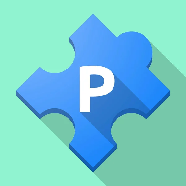 Long shadow puzzle piece with    the letter P — Stock Vector