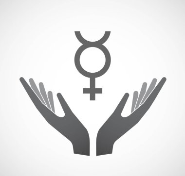 Merkür gezegeni sembolü sunan izole eller