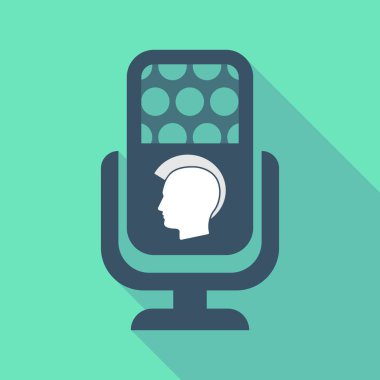 Uzun gölge mikrofon ile bir erkek punk baş siluet