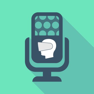 Uzun gölge mikrofon gerçek bir sanal giyen bir erkek başı