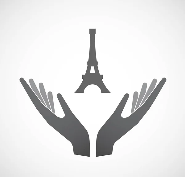 Manos aisladas que ofrecen la torre Eiffel — Vector de stock